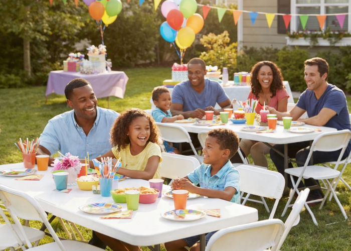 Family gathering in the backyard